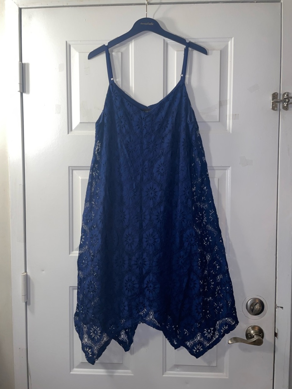 AUW Navy Blue Lace Spaghetti Strap Dress